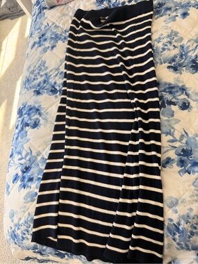 LOFT Navy and White Striped Maxi Skirt